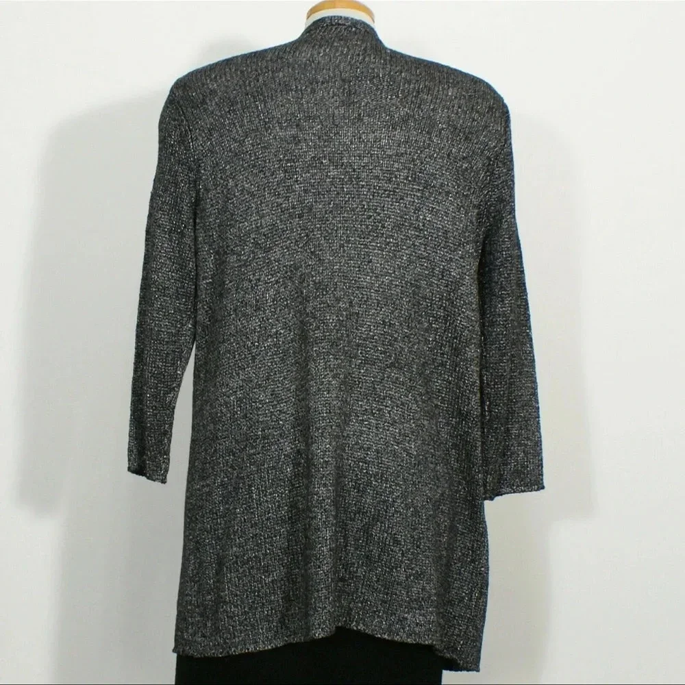 EILEEN FISHER Platinum Gray Linen Blend Shimmer Long Cardigan